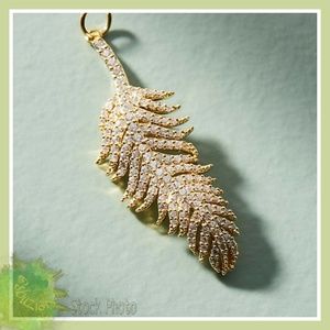 Anthropologie Glass Stone Feather Charm Pendant